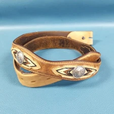 Tony Lama Floral Studded Embroidered Western Belt Sz 30 No Buckle