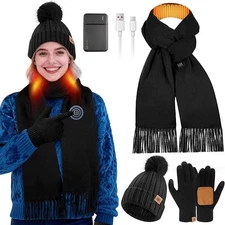 3PCS Heated Scarf Hat Gloves Set with 5000mAh USB Rechargeable Battery