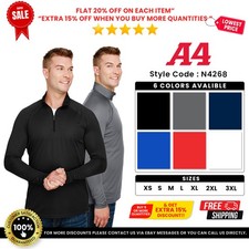 A4 N4268 Mens 4oz. Micro Poly Interlock Long Sleeves Daily 1/4 Zip Pullover