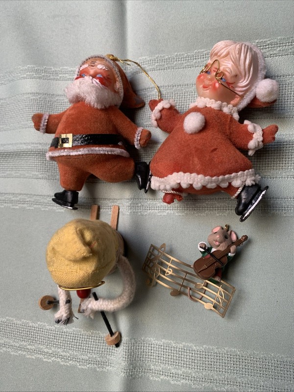 Lot Of 4 Different Vintage Christmas Ornaments Santa &Mrs Mouse & Skier