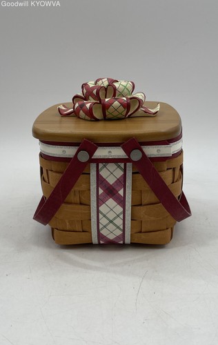 Longaberger Little Plaid Tidings Wood Holiday Basket Liner Protector Lid USA