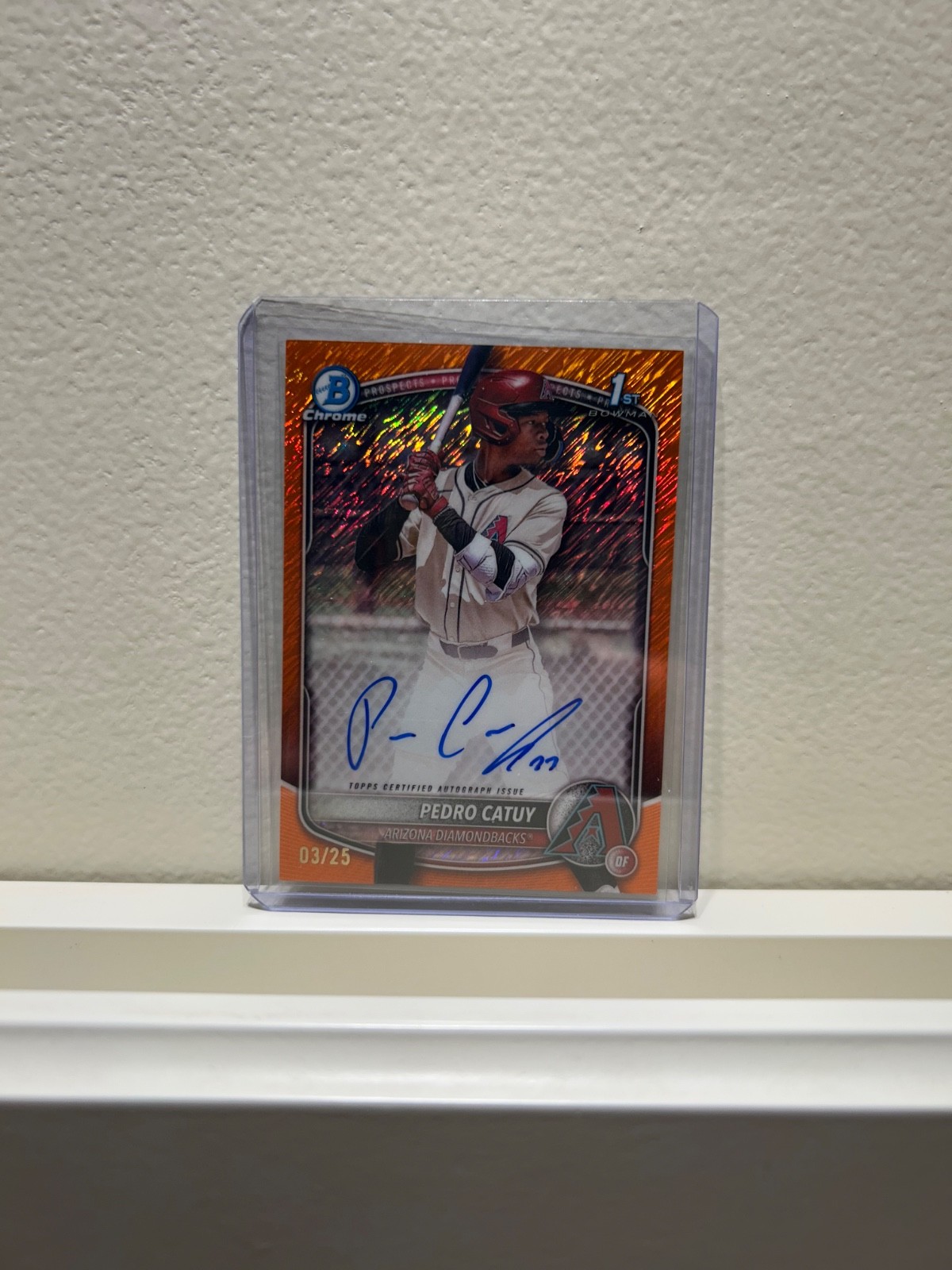 2025 Bowman Chrome Pedro Catuy 1st Bowman Orange Shimmer Auto #d 3/25