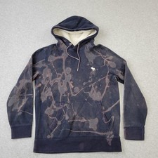 Abercrombie Fitch Soft Fleece Hoodie Mens Small Navy Blue Paint Splatter