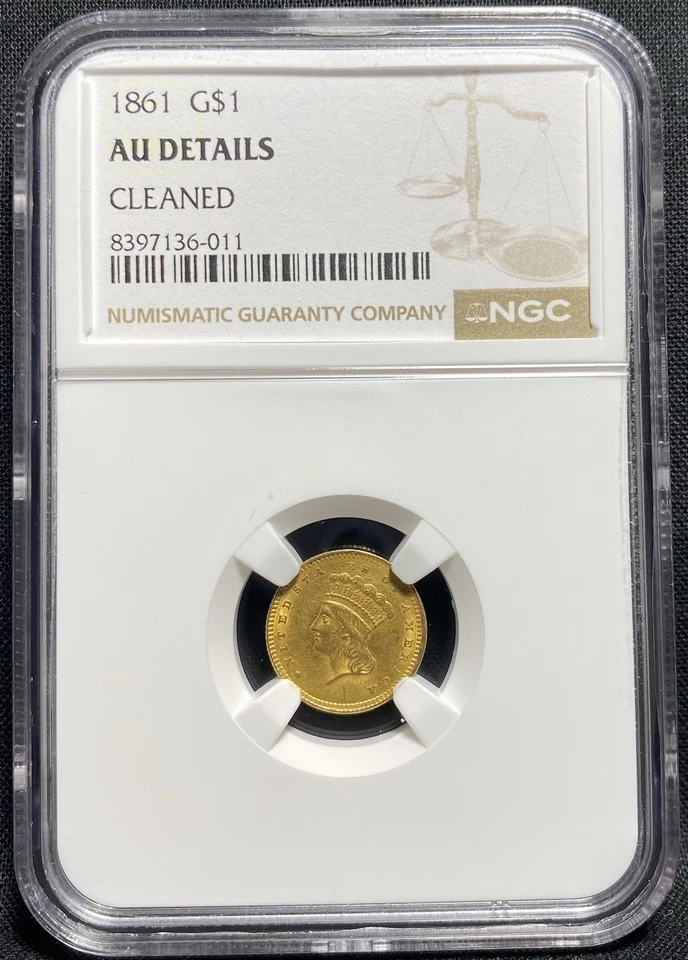 1861 GOLD $1 United States Civil War Indian Head G$1 One Dollar Coin, NGC AU - Image 3 of 4