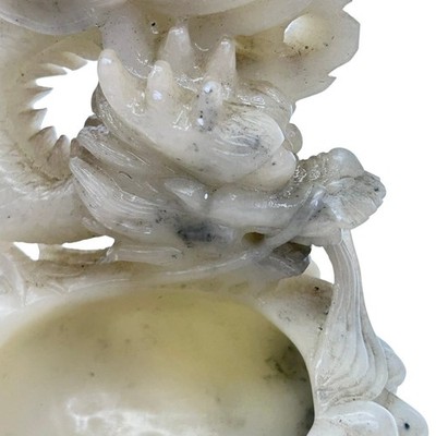 Vintage Chinese Hand Carved Faux Jade Dragon Motif Buddhist Bowl