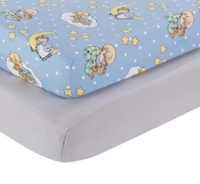 Precious Moments Boys Fitted Crib Sheets Blue Yellow Cotton Nursery Bedding