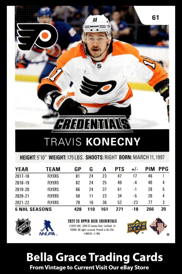 2022-23 Upper Deck Credentials Travis Konecny #61 Philadelphia Flyers NHL Hockey - Image 2 of 2