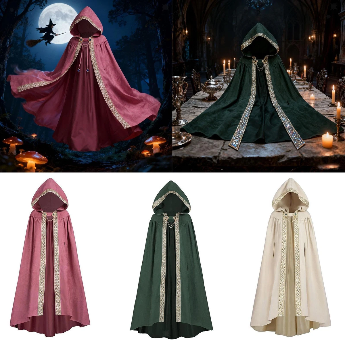 Longue Cape Noire Transparente Avec Capuche - Pour Déguisement Sorcière, Gothique, Vampire - Halloween, Cosplay