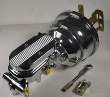 Chrome 55-57 Chevy 8" Dual Power Booster + Milled Master Cylinder & Bracket Kit