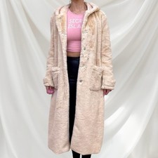Plt Cream Faux Fur Longline Hooded Jacket Autumn Coat