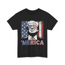 'MERICA TRUMP Happy 4th Of July Trump American Flag T-Shirt