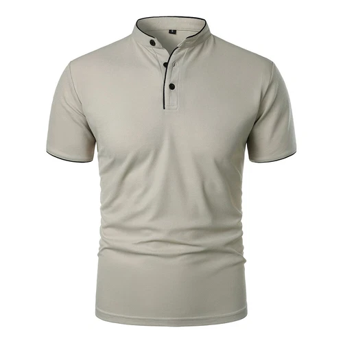 Men Grandad Collar T Shirt Fashion Casual Slim Fit T-Shirt Short Sleeve Top Tees - Picture 20 of 27