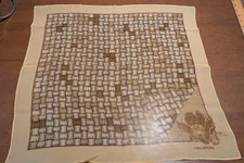 HALSTON Silk Chiffon Style Beige/Brown Geometric Small 20x20'' Square Neck Scarf