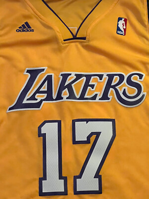 New ADIDAS LA LAKERS #17 ANDREW BYNUM YELLOW JERSEY ADULT