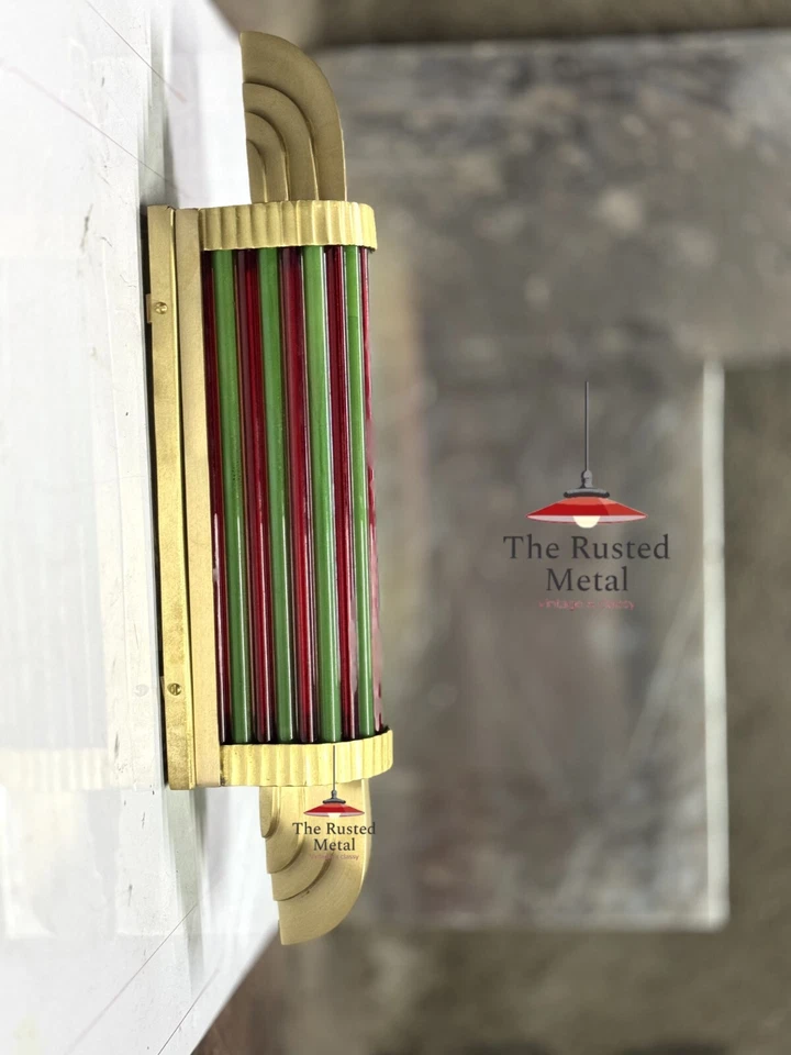 Brass Art Deco Wall Sconce Light Fixture with Glass Rods -  Theater Style Lamp - Image 4 of 4