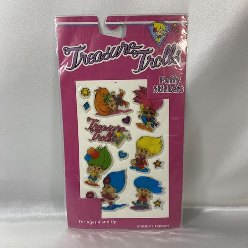 Vintage Treasure Trolls Puffy Stickers 4x6 Sheet 1992 NOS Sealed Package NEW