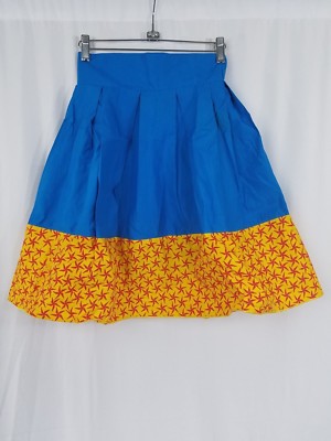 Women African Ankara With Plain Blue Kitenge Plaited Short Skirt