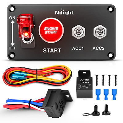 Nilight Ignition Switch Panel 12V 4 in 1 Rocker Switch with Engine Push Button T