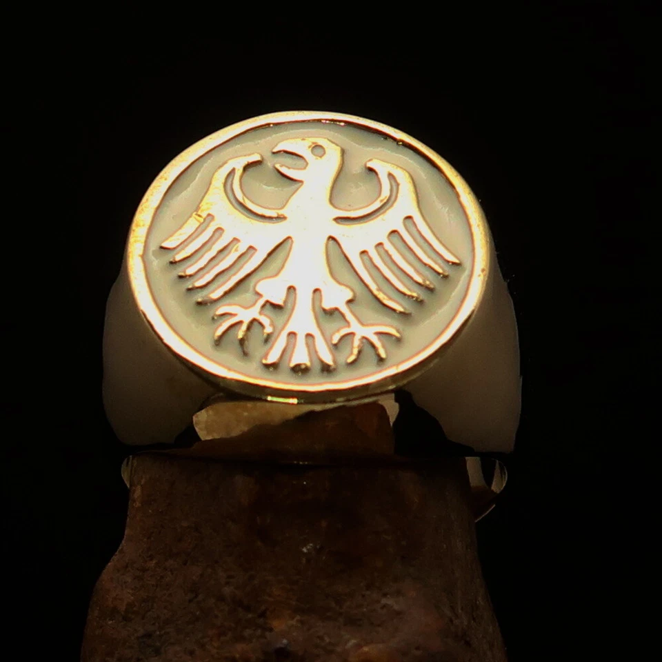ANILLO DE SELLO REDONDO DE LATÓN PARA HOMBRE SELLO DE ÁGUILA ALEMANA ESCUDO DE ARMAS BLANCO TALLA 12.5 Foto 2 de 4