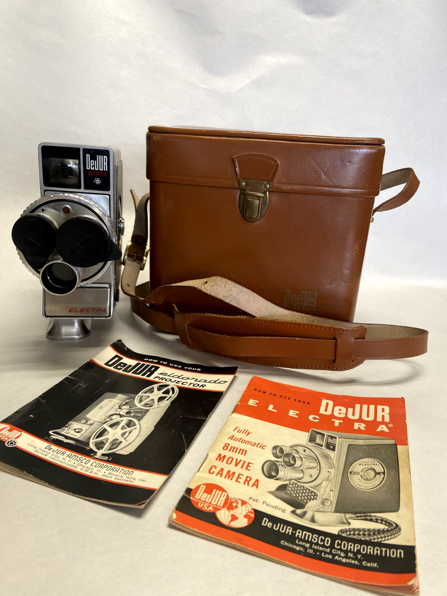 Vintage 1950s DeJUR ELECTRA 8mm Camera with Case and Info