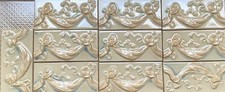 "Azulejos de botín de cinta y borla de relieve hechos a mano raros Pratt & Larson 10 piezas 3-7/8x7-3/4"""