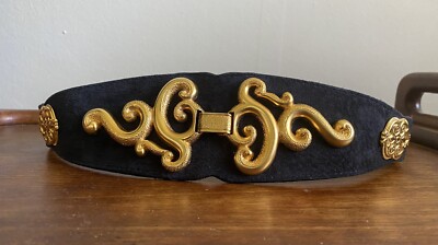 Vintage Doncaster Blue Red Suede Gold Metal Belt Med #1021  display picture 2