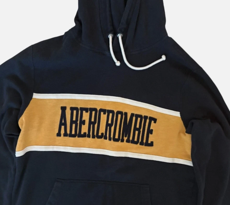 Sudadera con Capucha Abercrombie & Fitch Para Hombre Mediana Azul Marino Amarillo Manga Larga Vellón Foto 3 de 4