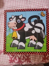 Melissa  Doug Farm Wooden Cube Puzzle 16 Pc 6 Scenes Storage Tray Ages 3 GB68