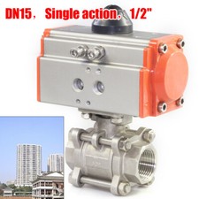 1/2" 3-Piece Single-Acting Stainless Steel Pneumatic Air Actuated Ball Valve