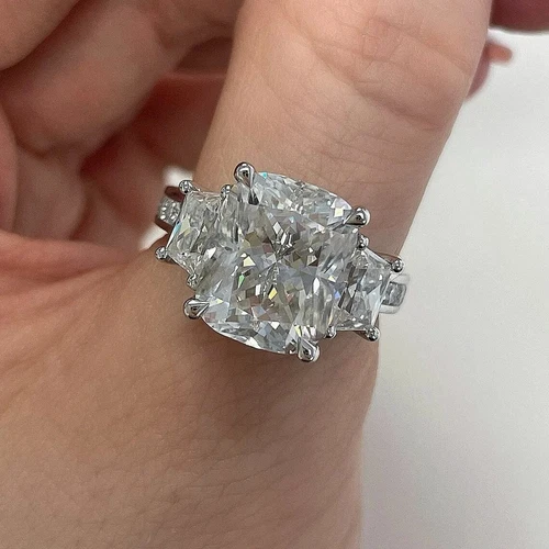 4.5 Ct Cushion Cut Three Stone Channel Pave Set Engagement Ring In 925 Silver