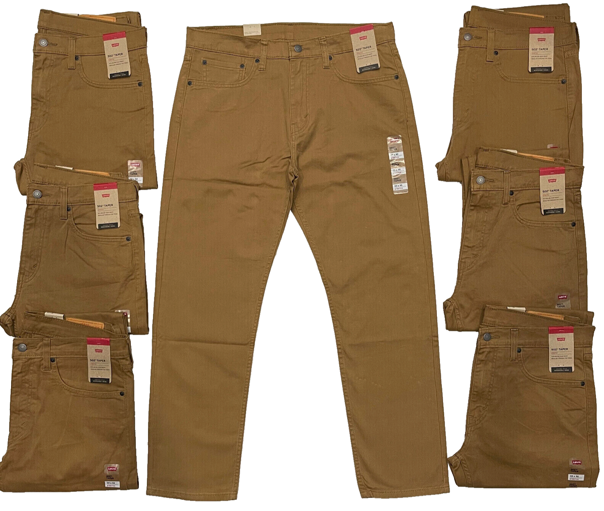 Mens Levis 502 Regular Taper Stretch Jeans Caraway (Brown) 32, 33