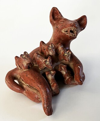 PRE-COLUMBIAN MEXICAN PERRO DE COLIMA DOG WITH PUPS XOLO XOLOITZCUINTLE TECHICHI