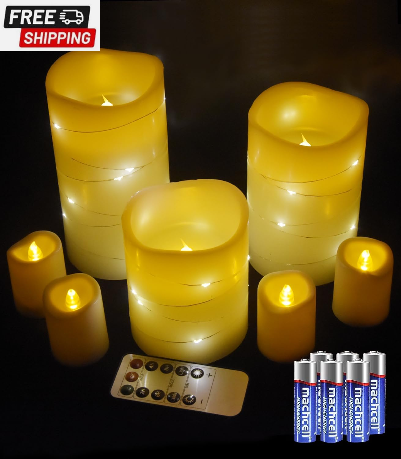 White LED Flameless Candle with Embedded Star String, 3+4-Piece Set of LED Candl