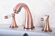Antique Red Copper Bathroom Basin Faucet Widespread Vanity Sink Mixer Tap srg077