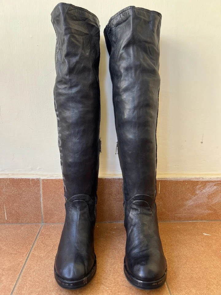 Airstep AS98 Botas Boho Sobre la Rodilla Cuero Negro Talla EUR 38/US 7.5-8 Foto 2 de 4