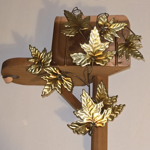 Home Interiors Homco Copper Wood Mailbox Wall Planter Gold Maple Leaves Vtg 80s