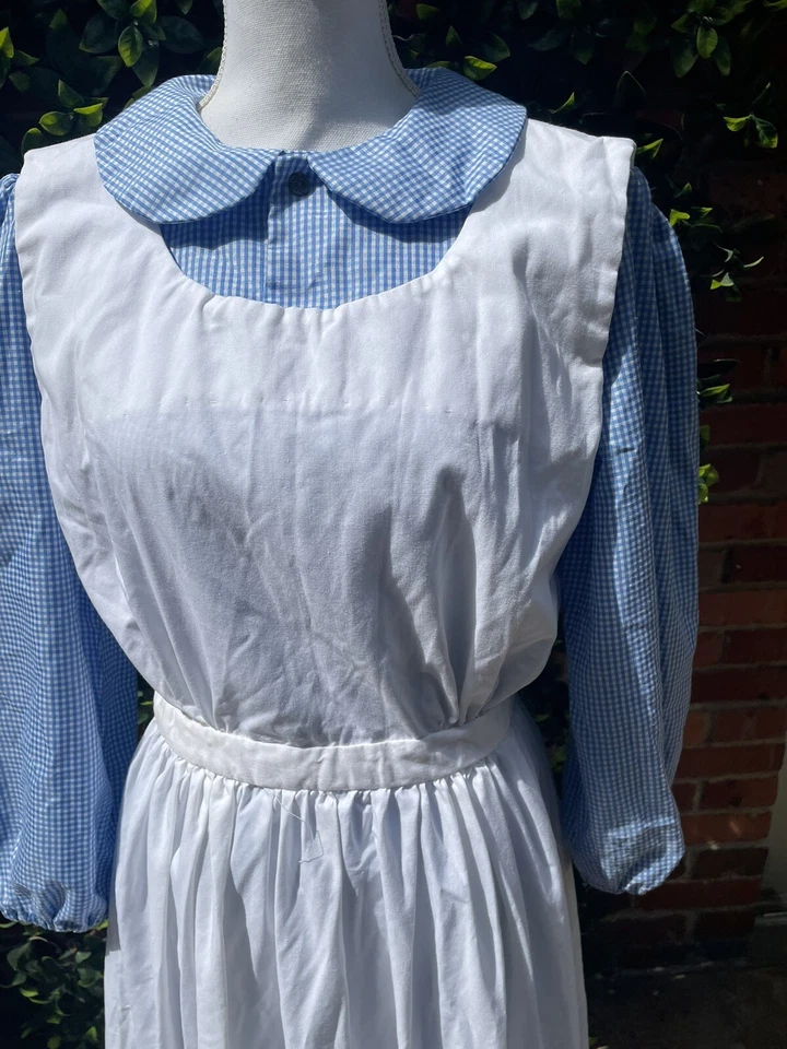 Vintage Pioneer Prairie Blue cotton calico dress White pinafore Cottagecore S/M - Image 4 of 4