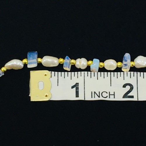 Bracelet or AnkletWhite Freshwater Pearl and Clear Quartz Stones 10 Inch - Picture 4 of 6