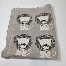 MADE IN INDIA Lion baby blanket cotton knit taupe throw