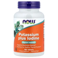 Now Foods Potassium Plus Iodine 180 Tablets GMP Quality Assured, Vegan,