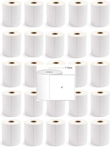 25 ROLLOS JUMBO Etiquetas Térmicas Directas 4"x4" (500 etiquetas/rollo) 12500 Etiquetas/pd 75z