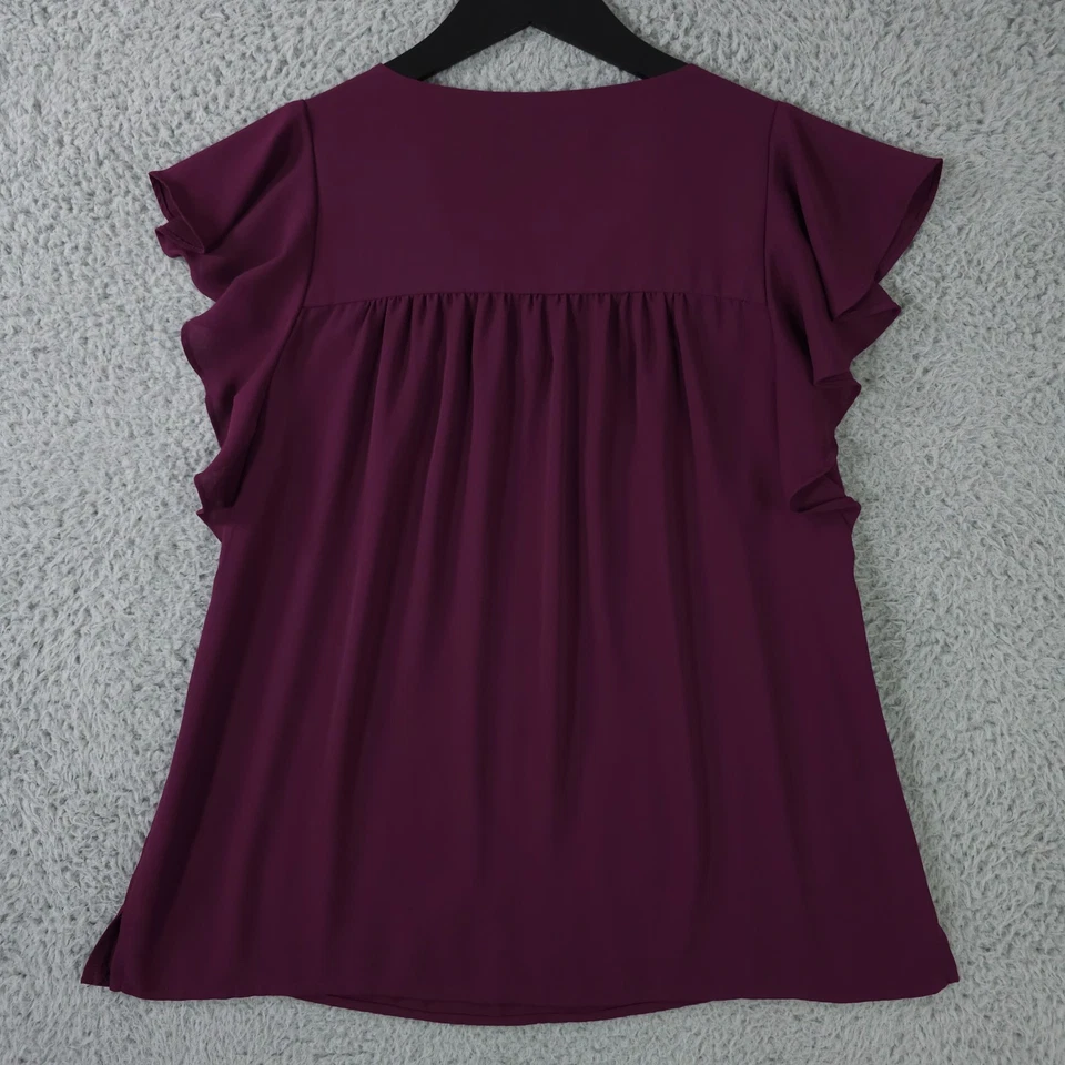 Ann Taylor LOFT Shirt Womens XSP Purple Split Neck Flutter Sleeve Blouse Preppy - Image 2 of 4