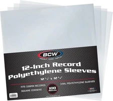 100 12" Record Sleeves Polyethylene Clear Vinyl Protection Sleeve 12 3/4" By BCW