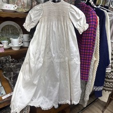 Raw Silk Vintage Baptism Dress - Baby Girl Christening Gown - Antique style