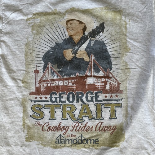 Maglietta George Strait Double Sided The Cowboy Rides Away Alamodome Med Texas rara - Foto 11 di 15