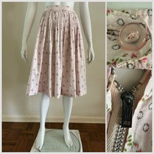 Vintage 40s 50s Cotton Pleated Skirt Domino Floral Prentiss Lane Metal Zip XS