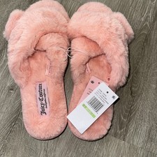 JUICY COUTURE FAUX FUR LADIES SLIPPERS SIZE L HELINA Blush 9-10