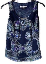 Peter Nygard Petite Chiffon Tank Vest Top Dark Blue Purple Mix Paisley Floral S