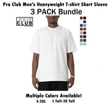 PRO CLUB T SHIRT HEAVYWEIGHT TEE SHORT SLEEVE  3 PACK   LR 