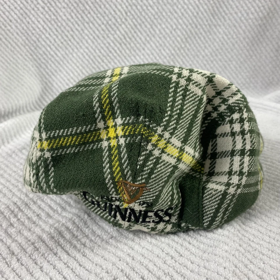 Guinness Hat Cap Fitted Mens Green White Plaid Tartan Flat Cap Ivy Irish Harp - Image 3 of 4
